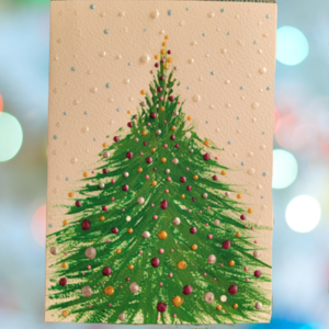 Κάρτα χριστουγεννιάτικη με δέντρο ζωγραφισμένη στο χέρι. - ευχετήριες κάρτες, δέντρο - 2
