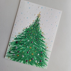 Κάρτα χριστουγεννιάτικη με δέντρο ζωγραφισμένη στο χέρι. - ευχετήριες κάρτες, δέντρο - 5
