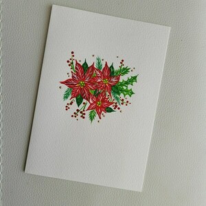 Κάρτα χριστουγεννιάτικη με αλεξανδρινά ζωγραφισμένη στο χέρι. - ευχετήριες κάρτες - 5