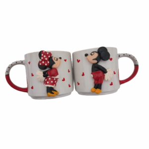 Τρισδιάστατο σετ κούπες Mickey & Minnie mouse που φιλιούνται - πηλός, ζευγάρια, δώρα αγίου βαλεντίνου, κούπες & φλυτζάνια