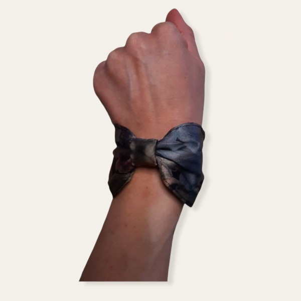Βραχιόλι φιογκος-Bow bracelet (Reversible) γκρι - ύφασμα, χειροποίητα, σταθερά, χεριού, φαρδιά - 5