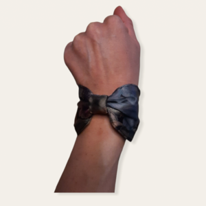 Βραχιολι φιογκος-Bracelet bow reversible (μπλε λουλουδια) - ύφασμα, σταθερά, χεριού, φαρδιά - 5
