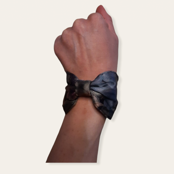 Βραχιολι φιογκος-Bracelet bow reversible (κίτρινο-λουλουδια) - ύφασμα, λουλούδι, σταθερά, χεριού, φαρδιά - 5