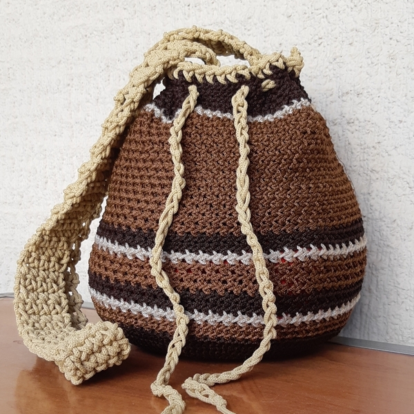 Handmade colourfull crochet bag - ώμου, πουγκί, μεγάλες, all day, πλεκτές τσάντες
