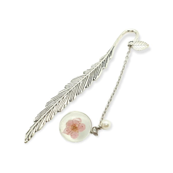 Σελιδοδείκτης χειροποίητος με γυάλινη μπάλα και ροζ λουλούδι - 2