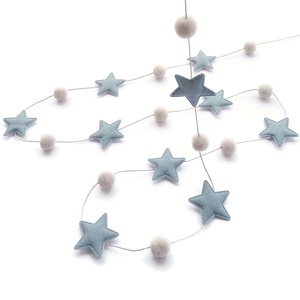 Διακοσμητική Γιρλάντα με Πον Πον και Υφασμάτινα Μπλε Αστέρια 3.50μ - αγόρι, αστέρι, γιρλάντες, pom pom