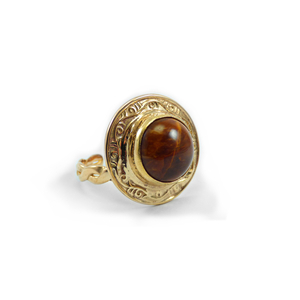 " Tigers eye Circle - Χειροποίητο επίχρυσο 18K δαχτυλίδι με Μάτι της Τίγρης! - ημιπολύτιμες πέτρες, επιχρυσωμένα, αυξομειούμενα