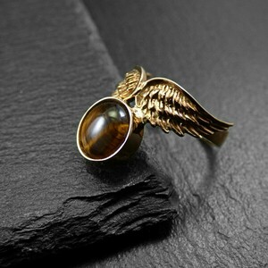 " Tigers eye Wings " - Χειροποίητο επίχρυσο 18K δαχτυλίδι με Μάτι της Τίγρης! - ημιπολύτιμες πέτρες, επιχρυσωμένα, αυξομειούμενα - 2