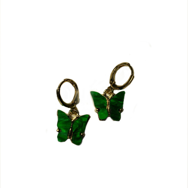 Πράσινα σκουλαρίκια πεταλούδας - επιχρυσωμένα, κρίκοι, πεταλούδα, μικρά