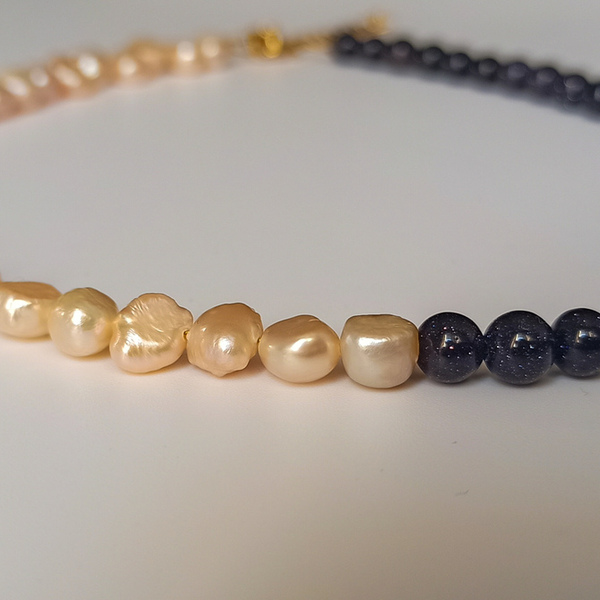 Pearls and chaolite combination necklace - ημιπολύτιμες πέτρες, τσόκερ, χάντρες, ατσάλι, πέρλες