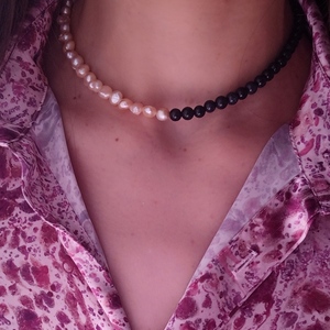 Pearls and chaolite combination necklace - ημιπολύτιμες πέτρες, τσόκερ, χάντρες, ατσάλι, πέρλες - 2