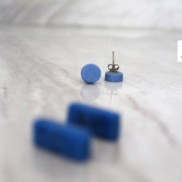 Καρφωτά σκουλαρίκια κύκλος από μπλε γρανίτη και ασημί 925-διαμετρος 8mm - ασήμι, επάργυρα, καρφωτά, μικρά, καρφάκι - 3