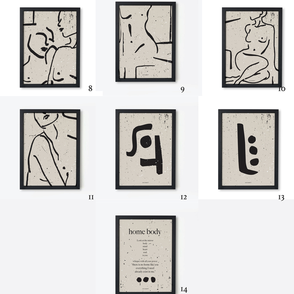 13x18cm | homebody| abstract μορφές σώματος με μπεζ φόντο με λευκό/μαύρο ή φυσικό ξύλινο κάδρο - πίνακες & κάδρα - 5