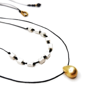 Hard Rock necklace, διπλό κολιέ με στοιχεία από ασήμι 925 - επιχρυσωμένα, ασήμι 925, minimal, κοντά, layering