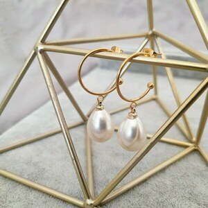 Pearl earrings stainless steel περλα σταγονα - δάκρυ, κρίκοι, ατσάλι, πέρλες - 2