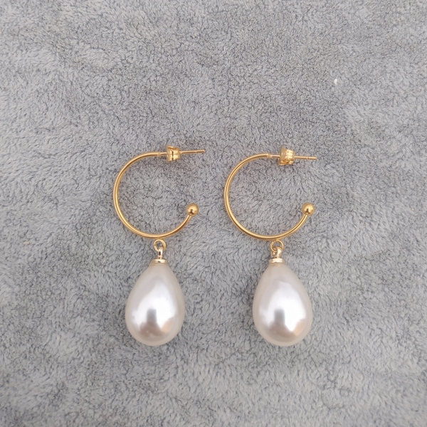 Pearl earrings stainless steel περλα σταγονα - δάκρυ, κρίκοι, ατσάλι, πέρλες - 3