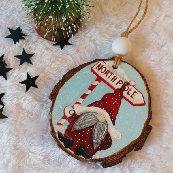 Χριστουγεννιάτικο Ξύλινο Στολίδι - Νάνος - ξύλο, χριστουγεννιάτικα δώρα, άγιος βασίλης, στολίδια - 2