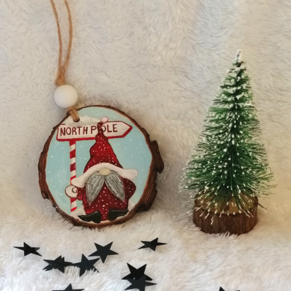 Χριστουγεννιάτικο Ξύλινο Στολίδι - Νάνος - ξύλο, χριστουγεννιάτικα δώρα, άγιος βασίλης, στολίδια - 3