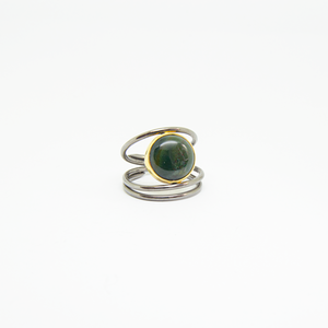 Ασημένιο δαχτυλίδι με πράσινο ίασπη - ημιπολύτιμες πέτρες, επιχρυσωμένα, ασήμι 925, σταθερά, επιροδιωμένα - 3