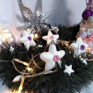 Σετ 4 χριστουγεννιάτικα στολίδια αστέρι λευκά με ιριδίζον γκλίτερ 4,5×4,5×2,5cm/τμχ - αστέρι, χριστούγεννα, στολίδια, πρωτοχρονιά - 3