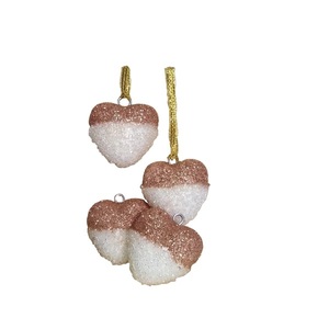 Σετ 4 χριστουγεννιάτικα στολίδια καρδούλες ιριδίζουσες χάντρες-ροζ χρυσό γκλίτερ 4×4×2,5cm/τμχ - καρδιά, χριστούγεννα, στολίδια, πρωτοχρονιά