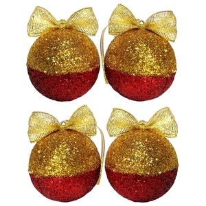 Σετ 4 χριστουγγενιάτικες μπάλες με χρυσό-κόκκινο γκλίτερ 7×5,5×5,5cm/τμχ - χριστούγεννα, στολίδια, πρωτοχρονιά, μπάλες