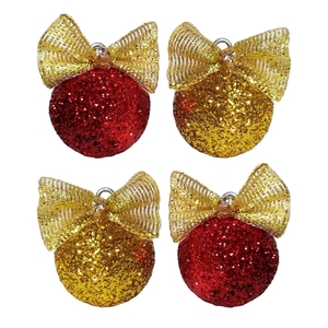 Σετ 4 χριστουγεννιάτικες μπάλες μίνι με χρυσό-κόκκινο γκλίτερ 4×3×3cm - χριστούγεννα, στολίδια, πρωτοχρονιά, μπάλες