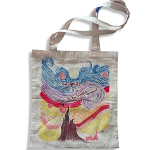 Tote bag ζωγραφισμένη στο χέρι, με μακρύ χερούλι, Van Gogh style - ύφασμα, ώμου, all day, tote, πάνινες τσάντες