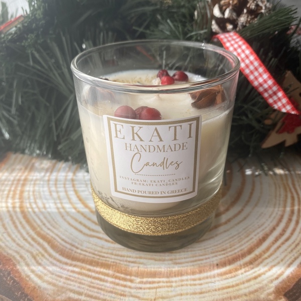 Χριστουγεννιάτικο χειροποίητο φυτικο κερι με άρωμα pumpkin pie-220ml - χειροποίητα, αρωματικά κεριά, χριστουγεννιάτικα δώρα - 2