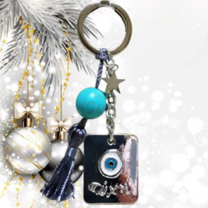 Μπρελόκ-γούρι 2023 με μεταλλική πλακέτα με μάτι σε ασημί χρώμα ( 10 εκ. ) - ημιπολύτιμες πέτρες, χριστουγεννιάτικα δώρα, γούρια, ανδρικά μπρελόκ - 4