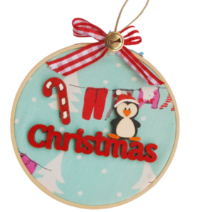 Τελαράκι κεντήματος Christmas (13.5cm) - ύφασμα, ξύλο, τελάρα κεντήματος, στολίδια