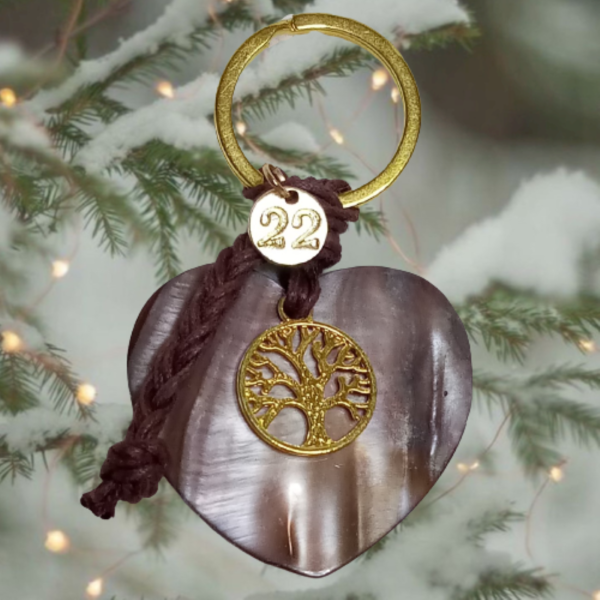 Μπρελόκ-γούρι 2022 με καρδιά φίλντισι καφέ και δέντρο της ζωής ( 9 εκ. ) - καρδιά, χριστουγεννιάτικο, χριστουγεννιάτικα δώρα, γούρια, δέντρο - 4