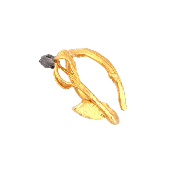 Χρυσό δαχτυλίδι από κλαδί ελιάς με μαύρη κορυφή ελιάς - επιχρυσωμένα, ασήμι 925, φύλλο, μεγάλα, επιροδιωμένα