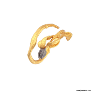 Χρυσό δαχτυλίδι από κλαδί ελιάς με μαύρη κορυφή ελιάς - επιχρυσωμένα, ασήμι 925, φύλλο, μεγάλα, επιροδιωμένα - 3