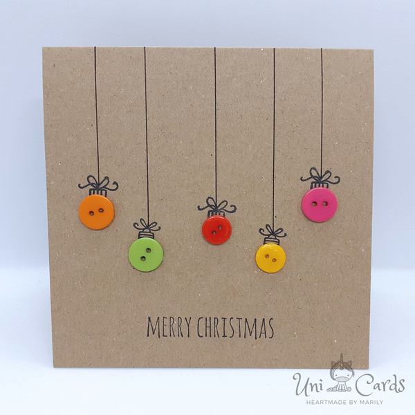 Σετ 3 χριστουγεννιάτικων καρτών με κουμπιά - κουμπί, χριστουγεννιάτικα δώρα, ευχετήριες κάρτες - 2