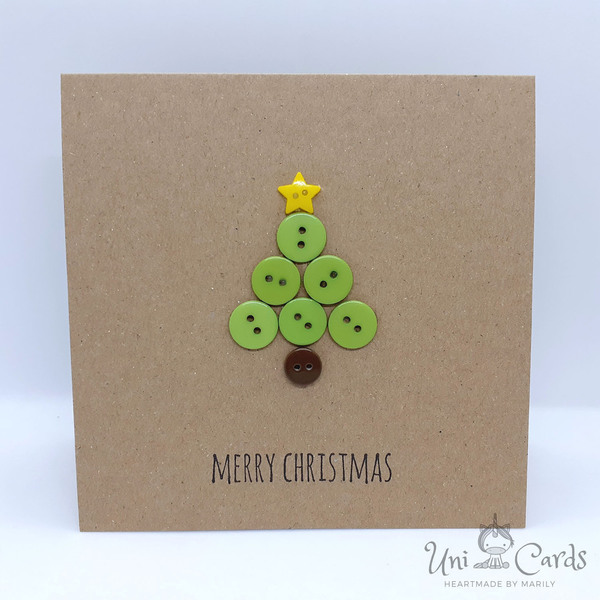 Σετ 3 χριστουγεννιάτικων καρτών με κουμπιά - κουμπί, χριστουγεννιάτικα δώρα, ευχετήριες κάρτες - 3