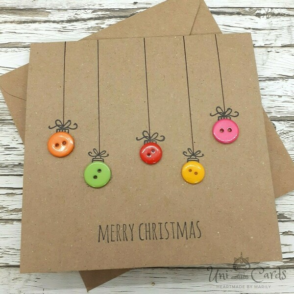 Χριστουγεννιάτικη κάρτα με κουμπιά - κουμπί, χριστουγεννιάτικο, στολίδι δέντρου, ευχετήριες κάρτες - 2