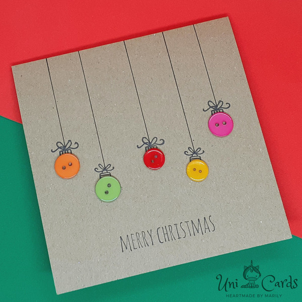 Χριστουγεννιάτικη κάρτα με κουμπιά - κουμπί, χριστουγεννιάτικο, στολίδι δέντρου, ευχετήριες κάρτες - 4