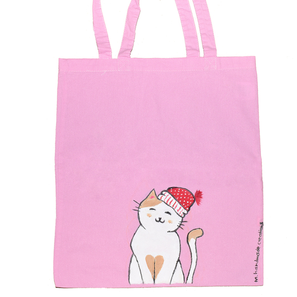 a little cute cat goes with everything - ύφασμα, ώμου, all day, tote, πάνινες τσάντες