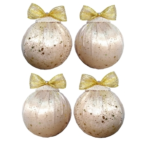 Σετ 4 χριστουγγενιάτικες μπάλες σατέν σαμπανί-οργάντζα γκλίτερ 10×8×8cm - χριστούγεννα, στολίδια, πρωτοχρονιά, μπάλες