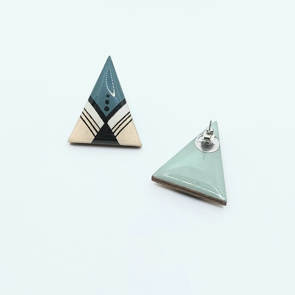 Σκουλαρίκια τριγωνακια - ξύλο, καρφωτά, μικρά, καρφάκι - 3