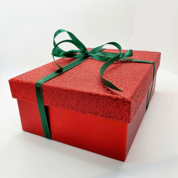 Χριστουγεννιάτικο κουτί με γούρι 2022 πέταλο σε κόκκινο glitter κουτί - πηλός, χριστουγεννιάτικο, χριστουγεννιάτικα δώρα, στολίδια, σετ δώρου, δέντρο - 2