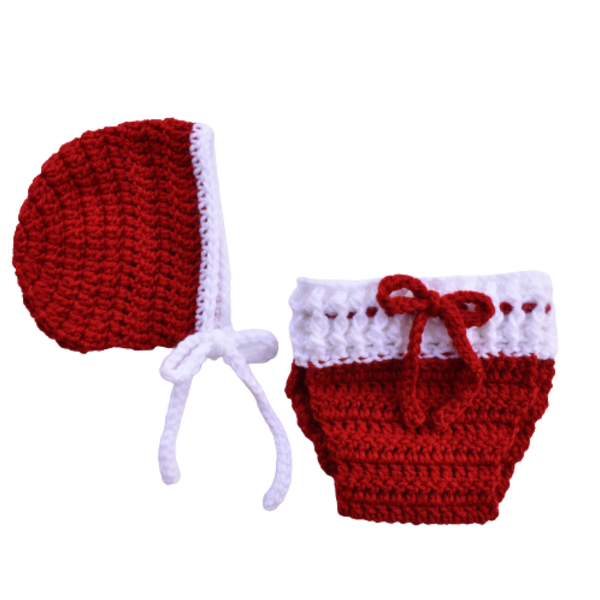 Χριστουγεννιάτικο βρεφικό σετ με σκουφάκι και φουφούλα για κοριτσάκι κόκκινο - άσπρο - κορίτσι, σετ, 0-3 μηνών, βρεφικά ρούχα