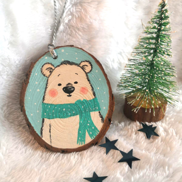 Χριστουγεννιάτικο Ξύλινο Στολίδι - Πολικό Αρκουδάκι - ξύλο, αρκουδάκι, χριστουγεννιάτικα δώρα, στολίδια - 2