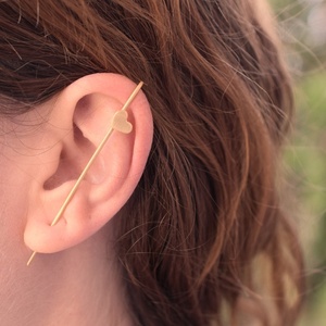Επιχρυσωμένο ear climber με καρδιά ασήμι 925 - ασήμι, επιχρυσωμένα - 3
