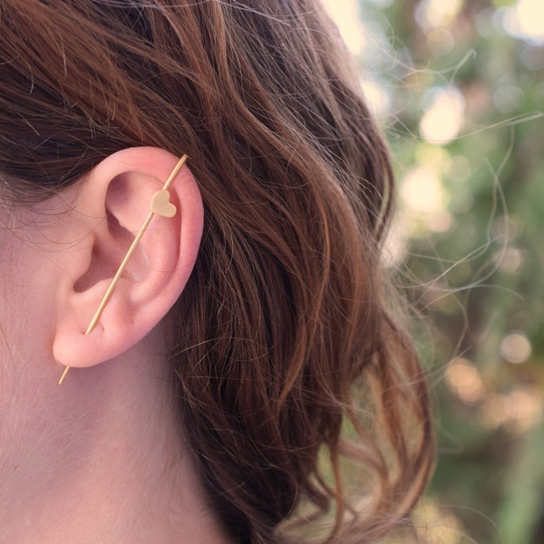 Επιχρυσωμένο ear climber με καρδιά ασήμι 925 - ασήμι, επιχρυσωμένα - 4