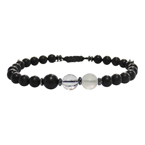 Ανδρικό βραχιόλι 3beads onyx & crystal - ημιπολύτιμες πέτρες, βραχιόλια, δώρα για άντρες