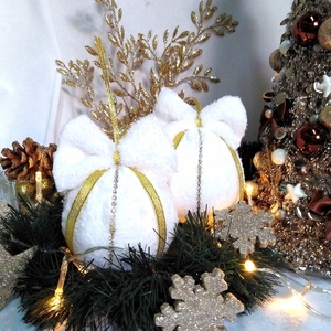 Σετ 2 χριστουγγενιάτικες μπάλες πολυτελείας γούνινες λευκό 13×9×9cm/τμχ - χριστούγεννα, στολίδια, πρωτοχρονιά, μπάλες - 2