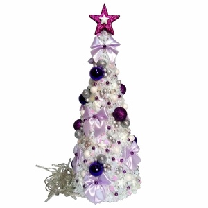 Χριστουγεννιάτικο δέντρο λευκό-ιριδίζον/μωβ με λαμπάκια 40×17cm - διακοσμητικά, δέντρο, χριστούγεννα