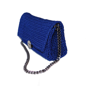 Πλεκτή τσάντα χειροποίητη ~28CMΧ15,5CM μπλε - ώμου, all day, πλεκτές τσάντες, βραδινές, μικρές